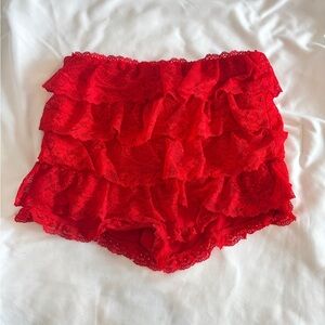 Red Lace Ruffle Shorts